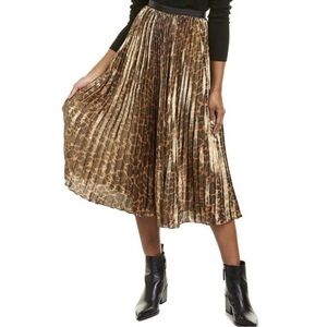 J. Crew Paulina Womens Elegant Leopard Foil Pleat Midi Skirt Size: 14